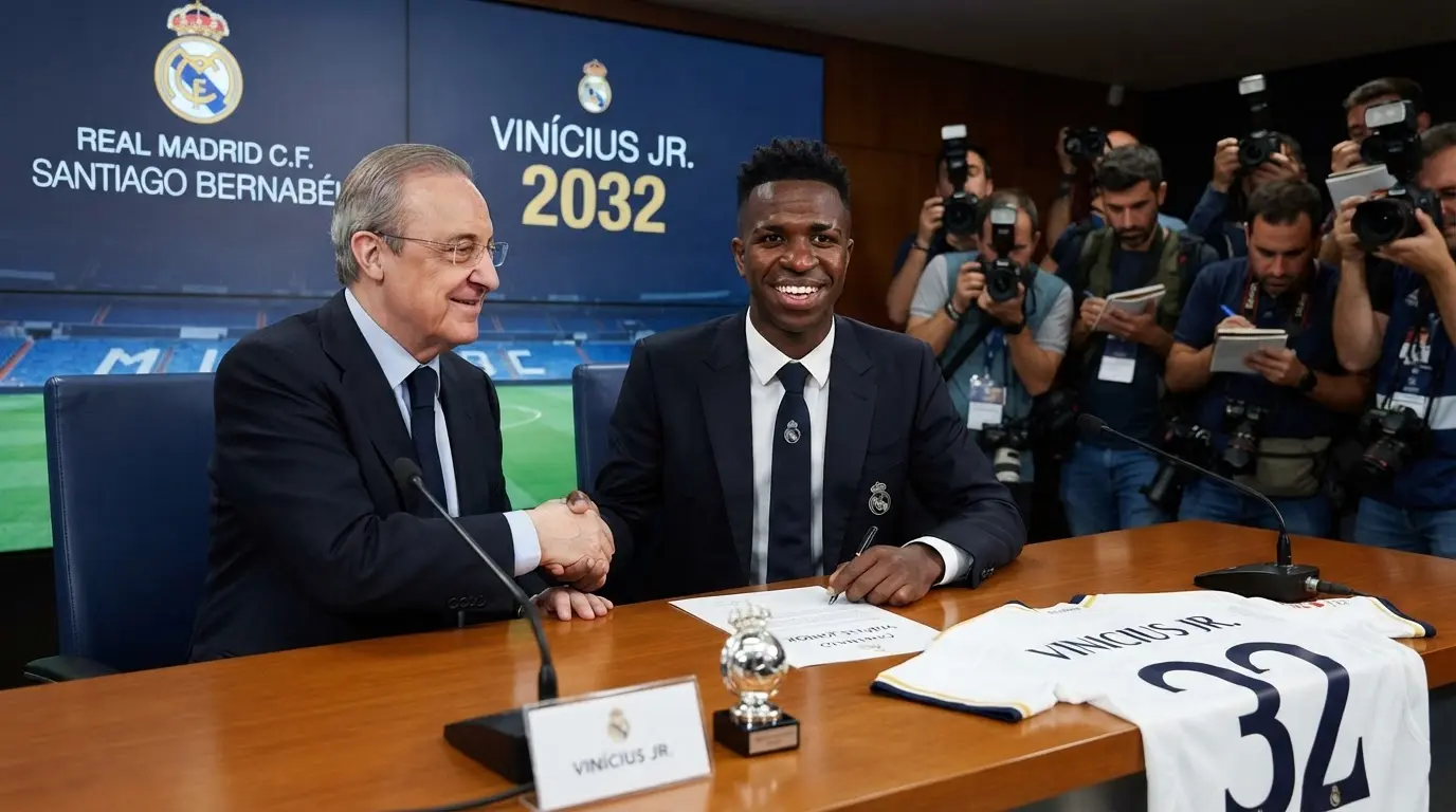 Official: Real Madrid complete contract renewal with 26‑year‑old Vinicius Jr., new deal runs until 2032
